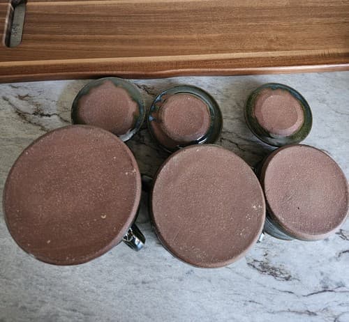 Scull Handmade Pottery 3 Canisters Green Jar Storage Unique - Thumbnail 9