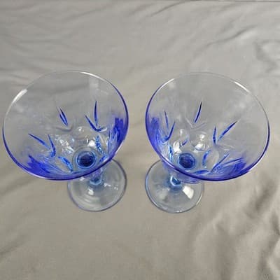 Set/2 Blue Water Goblets Avon American Blue Classics Elegant France Vintage EUC - Thumbnail 3