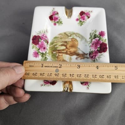 Porcelain Ashtray Horse & Foal Roses Gold Trim Vintage Decorative Equestrain - Thumbnail 7