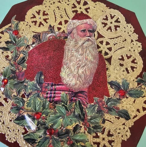 Vintage Decorative Christmas Box Octagon Santa - Thumbnail 9