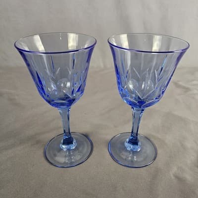 Set/2 Blue Water Goblets Avon American Blue Classics Elegant France Vintage EUC - Thumbnail 2