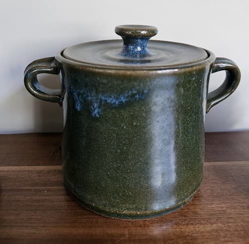 Scull Handmade Pottery 3 Canisters Green Jar Storage Unique - Thumbnail 6