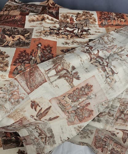 Vintage Material Heavy Fabric Hunting W Dogs Horses Pointers Deer Elk 35"x66" - Thumbnail 4