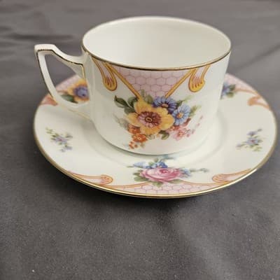 EPIAG Czechoslovakia Bridal Rose (White) 1930s Flat-Bottom Cup & Saucer 5522 - Thumbnail 5