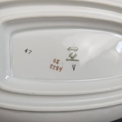 EPIAG Czechoslovakia Bridal Rose (White) 1930s Gravy Boat with Attached Plate - Thumbnail 6