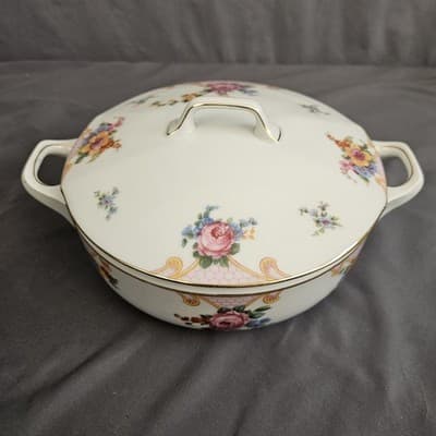 EPIAG Czechoslovakia Bridal Rose (White) 1930s Covered Serving Bowl Veg. Soup - Thumbnail 2