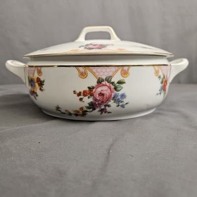 EPIAG Czechoslovakia Bridal Rose (White) 1930s Covered Serving Bowl Veg. Soup - Thumbnail 3