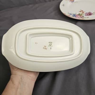 EPIAG Czechoslovakia Bridal Rose (White) 1930s Gravy Boat with Attached Plate - Thumbnail 5