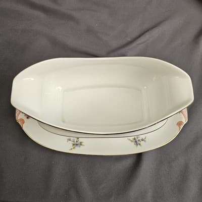 EPIAG Czechoslovakia Bridal Rose (White) 1930s Gravy Boat with Attached Plate - Thumbnail 3