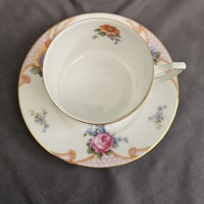 EPIAG Czechoslovakia Bridal Rose (White) 1930s Flat-Bottom Cup & Saucer 5522 - Thumbnail 3