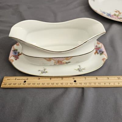 EPIAG Czechoslovakia Bridal Rose (White) 1930s Gravy Boat with Attached Plate - Thumbnail 7