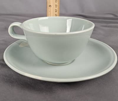 Vintage Homer Laughlin Jubilee Celadon Green Teacup And Saucer Set HLC USA - Thumbnail 7