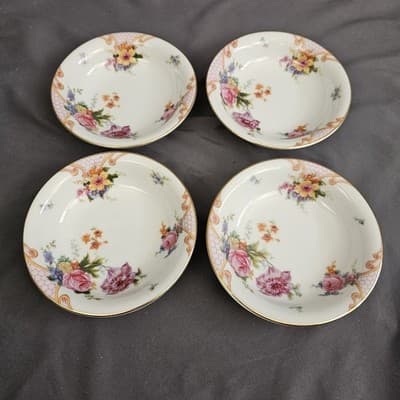 EPIAG Czechoslovakia Bridal Rose (White) 1930s Fruit Bowls 5.25" Dessert Set/4 - Thumbnail 6