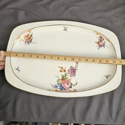 EPIAG Czechoslovakia Bridal Rose (White) 1930s Large Platter 17" x 12" - Thumbnail 3