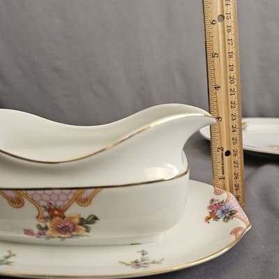 EPIAG Czechoslovakia Bridal Rose (White) 1930s Gravy Boat with Attached Plate - Thumbnail 8