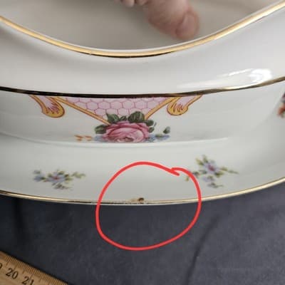 EPIAG Czechoslovakia Bridal Rose (White) 1930s Gravy Boat with Attached Plate - Thumbnail 10
