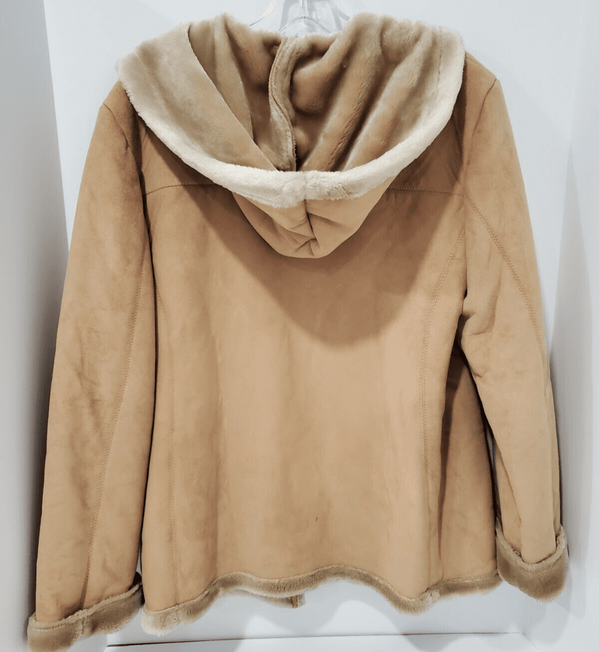 Jones New York Beige Faux Sheepskin Fur Lining Coat/Jacket Hooded Womens Size S - Thumbnail 7