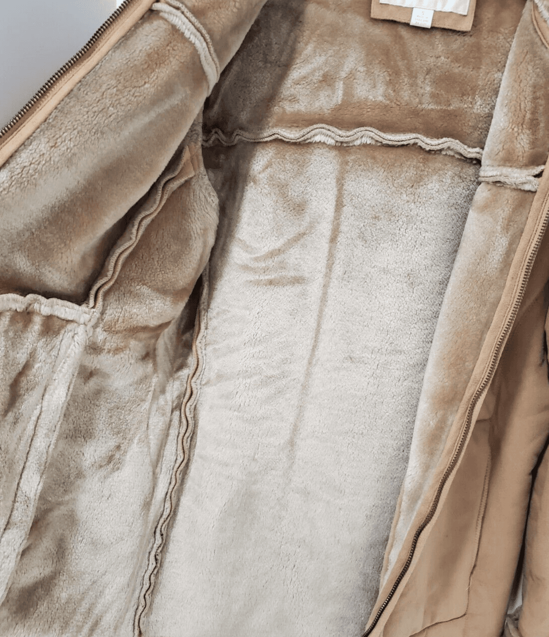 Jones New York Beige Faux Sheepskin Fur Lining Coat/Jacket Hooded Womens Size S - Thumbnail 5