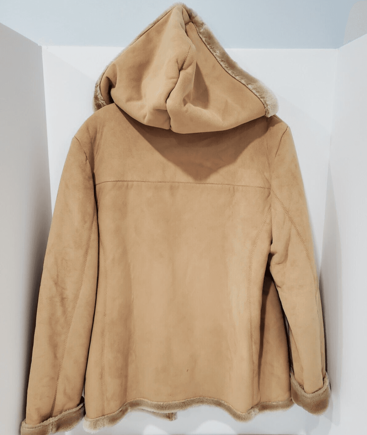 Jones New York Beige Faux Sheepskin Fur Lining Coat/Jacket Hooded Womens Size S - Thumbnail 6