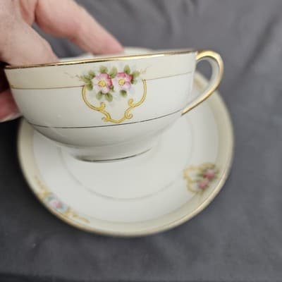Noritake The Vitry Cup & Saucer Nippon Hand Painted Floral Gold Trim Coffee Tea - Thumbnail 4