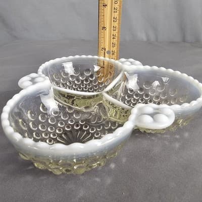Anchor Hocking Moonstone Opalescent Hobnail 3 Section Divided Condiment Dish - Thumbnail 5