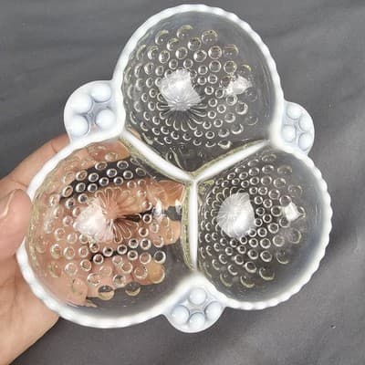 Anchor Hocking Moonstone Opalescent Hobnail 3 Section Divided Condiment Dish - Thumbnail 6
