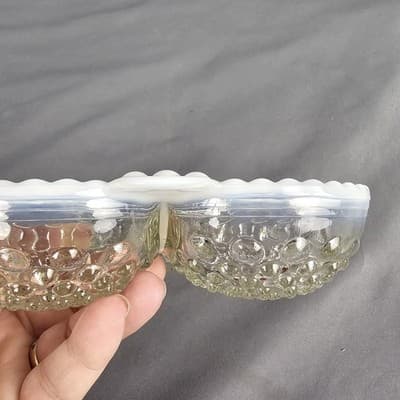 Anchor Hocking Moonstone Opalescent Hobnail 3 Section Divided Condiment Dish - Thumbnail 7
