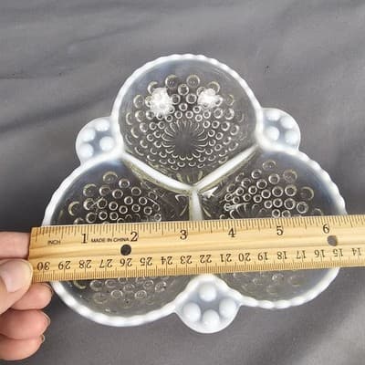 Anchor Hocking Moonstone Opalescent Hobnail 3 Section Divided Condiment Dish - Thumbnail 4