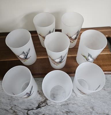 Vintage Fire King Game Bird water tea glasses cabin hunting lodge decor set of 8 - Thumbnail 4
