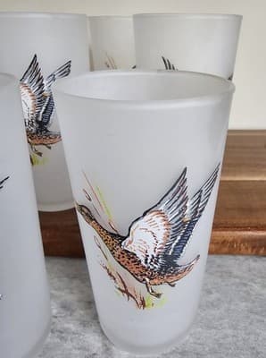 Vintage Fire King Game Bird water tea glasses cabin hunting lodge decor set of 8 - Thumbnail 3