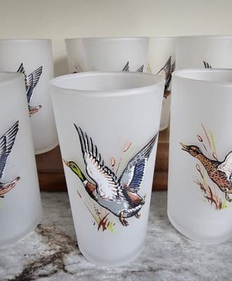 Vintage Fire King Game Bird water tea glasses cabin hunting lodge decor set of 8 - Thumbnail 2