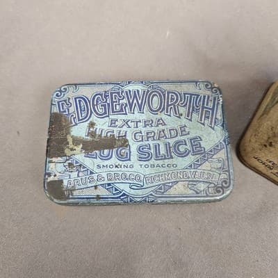 Vintage 2 Small Plug Smoking Tobacco Metal Tins Edgeworth & John Middleton - Thumbnail 2