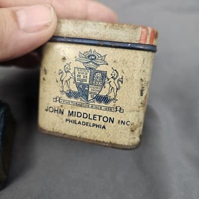Vintage 2 Small Plug Smoking Tobacco Metal Tins Edgeworth & John Middleton - Thumbnail 3