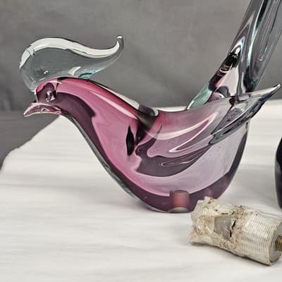 VTG Murano Glass GIROLAMO LUXARDO Cherry Wine Pheasant Topped Decanter, Italy - Thumbnail 3