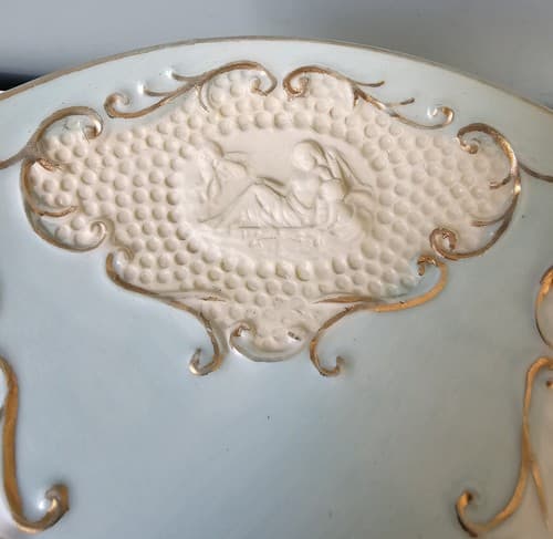 Vintage Pedestal Tidbit Tray Unknown Manufacturer Raised Art w Gold - Thumbnail 4