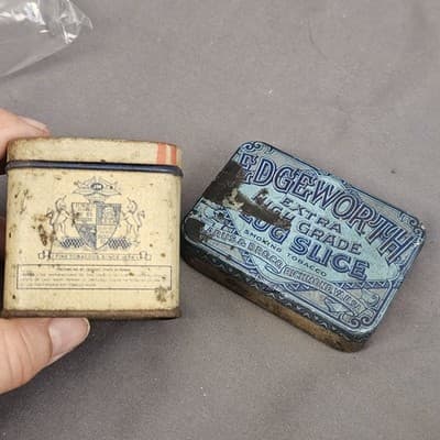 Vintage 2 Small Plug Smoking Tobacco Metal Tins Edgeworth & John Middleton - Thumbnail 9