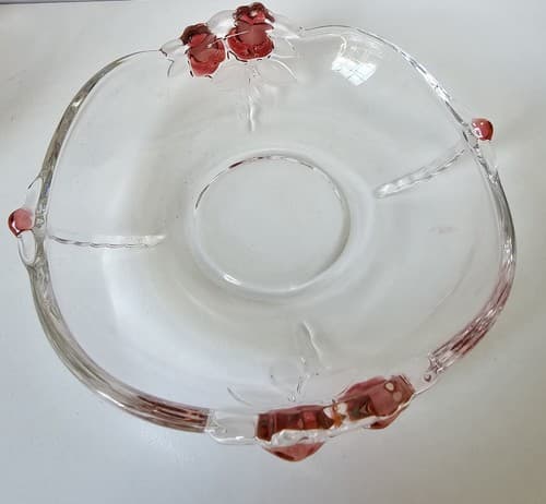 Vtg. Mikasa Crystal Four Salad Plates w/Embossed Red Roses made in Germany - Thumbnail 2