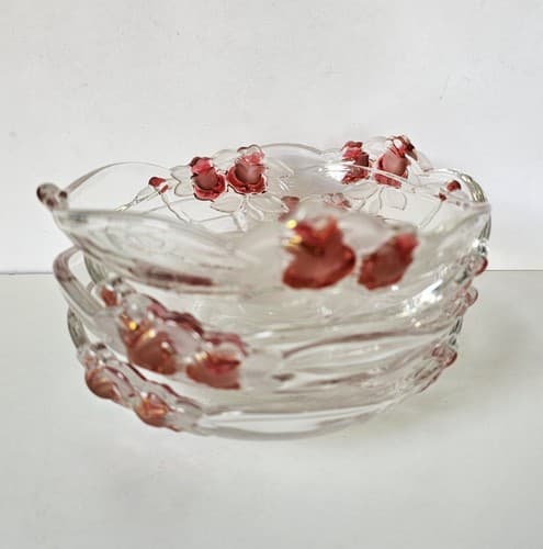 Vtg. Mikasa Crystal Four Salad Plates w/Embossed Red Roses made in Germany - Thumbnail 4