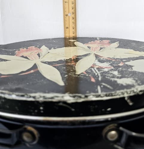 Floral Biscuit Tin Oval With Handles Daffodils Black Vintage 1950s FREE Shipping - Thumbnail 9