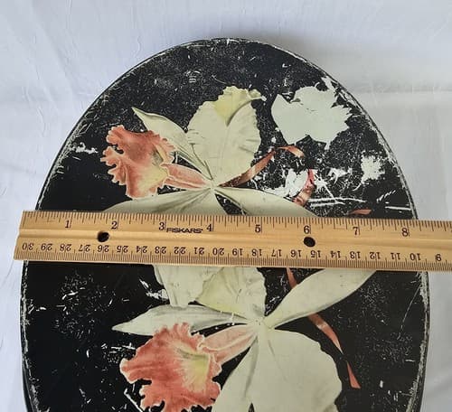 Floral Biscuit Tin Oval With Handles Daffodils Black Vintage 1950s FREE Shipping - Thumbnail 8