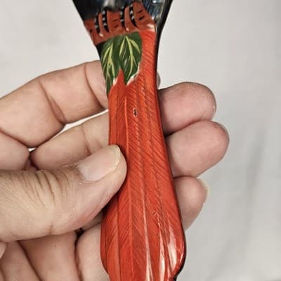 Parrot Bird Mirror Handheld 3D Carved Detail Vintage 9" Long - Thumbnail 9