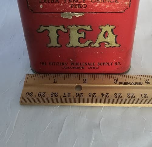 Vintage Golden Rule Tea Tin CWS Co. Red Paint 1Lb Container FREE Shipping - Thumbnail 7