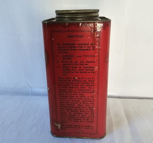 Vintage Golden Rule Tea Tin CWS Co. Red Paint 1Lb Container FREE Shipping - Thumbnail 2