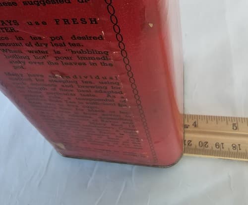 Vintage Golden Rule Tea Tin CWS Co. Red Paint 1Lb Container FREE Shipping - Thumbnail 9