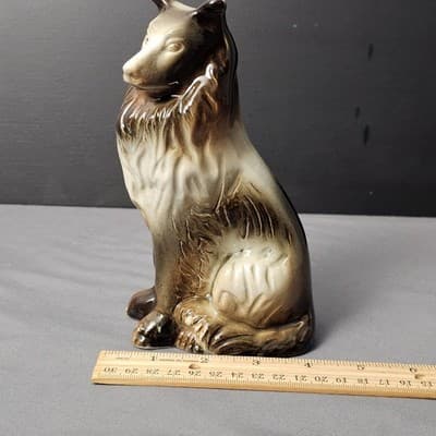 Vintage Ceramic Sitting Collie Dog Large Figurine Made In Brazil 7" - Thumbnail 9