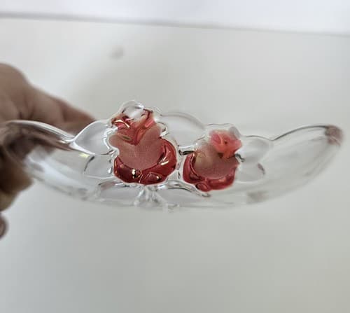 Vtg. Mikasa Crystal Four Salad Plates w/Embossed Red Roses made in Germany - Thumbnail 5