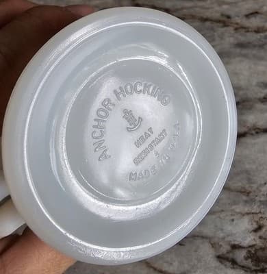Anchor Hocking Coffee Creamer Swirled Milk Glass Gold Trim Made in USA - Thumbnail 4