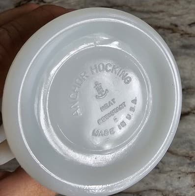 Anchor Hocking Coffee Creamer Swirled Milk Glass Gold Trim Made in USA - Thumbnail 5