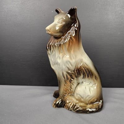 Vintage Ceramic Sitting Collie Dog Large Figurine Made In Brazil 7" - Thumbnail 2