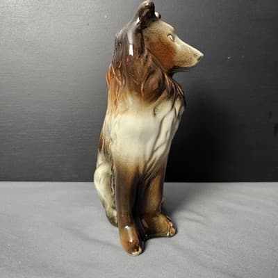 Vintage Ceramic Sitting Collie Dog Large Figurine Made In Brazil 7" - Thumbnail 4
